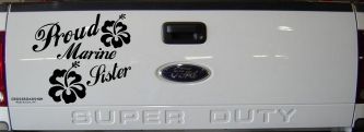 Proud Marine Sister Hibiscus Flowers Military Car or Truck Window Decal Sticker (Black)