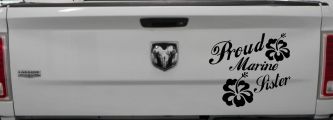 Proud Marine Sister Hibiscus Flowers Military Car or Truck Window Decal Sticker (Black)