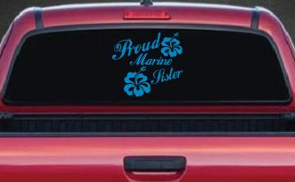 Proud Marine Sister Hibiscus Flower Decal for Car or Truck (Blue)