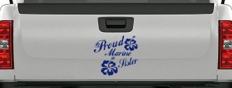 Proud Marine Sister Hibiscus Flowers Military Car or Truck Window Decal Sticker (Navy)