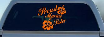 Proud Marine Sister Hibiscus Flowers Military Car or Truck Window Decal Sticker (Orange)