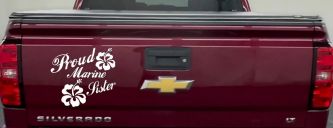 Proud Marine Sister Hibiscus Flowers Military Car or Truck Window Decal Sticker (White)