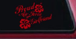 Proud Air Force Girlfriend Hibiscus Decal - Military Car Sticker (Red)