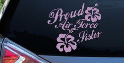 Proud Air Force Sister Hibiscus Flowers Military Car or Truck Window Decal Sticker (Lilac)