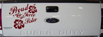 Proud Air Force Sister Hibiscus Flowers Military Car or Truck Window Decal Sticker (Purple Red)