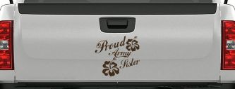 Proud Army Sister Hibiscus Flowers Military Car or Truck Window Decal Sticker (Brown)