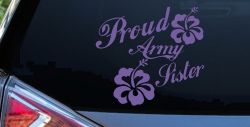 Proud Army Sister Hibiscus Flowers Military Car or Truck Window Decal Sticker (Purple)