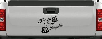 Proud Army Daughter Hibiscus Flowers Military Car or Truck Window Decal Sticker (Black)
