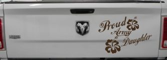 Proud Army Daughter Hibiscus Flowers Military Car or Truck Window Decal Sticker (Brown)