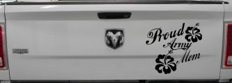 Proud Army Mom Hibiscus Flowers Military Car or Truck Window Decal Sticker (Black)