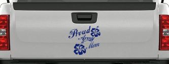 Proud Army Mom Hibiscus Flowers Military Car or Truck Window Decal Sticker (Navy)