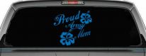 Proud Army Mom Hibiscus Flowers Military Car or Truck Window Decal Sticker (Sky Blue)