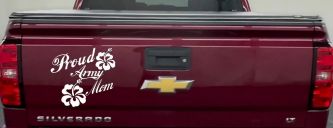 Proud Army Mom Hibiscus Flowers Military Car or Truck Window Decal Sticker (White)