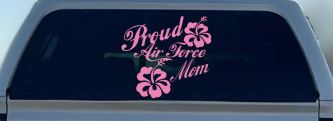 Proud Air Force Mom Hibiscus Flowers Military Car or Truck Window Decal Sticker (Pink)