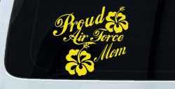 Proud Air Force Mom Hibiscus Flowers Military Car or Truck Window Decal Sticker (Yellow)