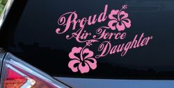 Proud Air Force Daughter Hibiscus Flowers Military Car or Truck Window Decal Sticker (Pink)