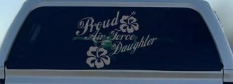 Proud Air Force Daughter Hibiscus Flowers Military Car or Truck Window Decal Sticker (Silver)