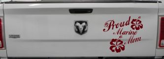 Proud Marine Mom Hibiscus Flowers Military Car or Truck Window Decal Sticker (Purple Red)