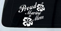 Proud Marine Mom Hibiscus Flowers Military Car or Truck Window Decal Sticker