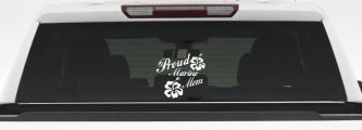Proud Marine Mom Hibiscus Flowers Military Car or Truck Window Decal Sticker (White)