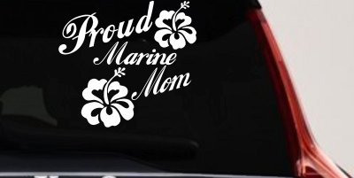 Proud Marine Mom Hibiscus Decal for Car Truck Window Vinyl Sticker