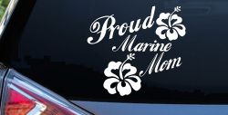 Proud Marine Mom Hibiscus Flowers Military Car or Truck Window Decal Sticker