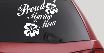 Proud Marine Mom Hibiscus Decal for Car Truck Window Vinyl Sticker