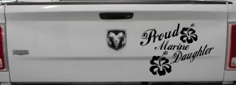 Proud Marine Daughter Hibiscus Flowers Military Car or Truck Window Decal Sticker (Black)