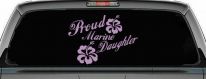 Proud Marine Daughter Hibiscus Flowers Military Car or Truck Window Decal Sticker (Lilac)