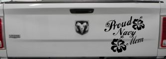 Proud Navy Mom Hibiscus Flowers Military Car or Truck Window Decal Sticker (Black)