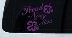 Proud Navy Mom Hibiscus Flowers Military Car or Truck Window Decal Sticker (Violet)