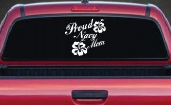 Proud Navy Mom Hibiscus Flowers Military Car or Truck Window Decal Sticker