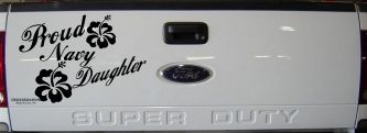 Proud Navy Daughter Hibiscus Flowers Military Car or Truck Window Decal Sticker (Black)