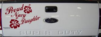 Proud Navy Daughter Hibiscus Flowers Military Car or Truck Window Decal Sticker (Burgundy)