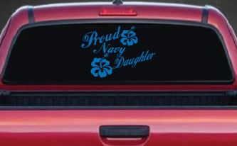 Proud Navy Daughter Hibiscus Decal - Military Car Truck Window Sticker (Sky Blue)