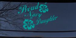 Proud Navy Daughter Hibiscus Flowers Military Car or Truck Window Decal Sticker (Turquoise)