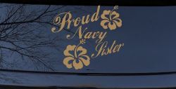 Proud Navy Sister Hibiscus Flowers Military Car or Truck Window Decal Sticker (Light Brown)