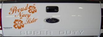 Proud Navy Sister Hibiscus Flowers Military Car or Truck Window Decal Sticker (Nut Brown)