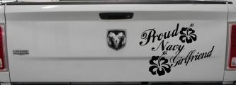 Proud Navy Girlfriend Hibiscus Flowers Military Car or Truck Window Decal Sticker (Black)