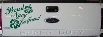 Proud Navy Girlfriend Hibiscus Flowers Military Car or Truck Window Decal Sticker (Dark Green)