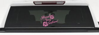 Proud Navy Girlfriend Hibiscus Flowers Military Car or Truck Window Decal Sticker (Pink)