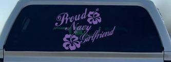 Proud Navy Girlfriend Hibiscus Flowers Military Car or Truck Window Decal Sticker (Purple)