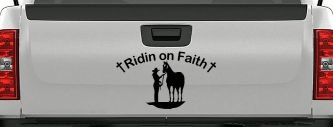 Riding Ridin on Faith Rodeo Cowgirl and Horse Western Farm or Ranch Christian Car or Truck Window Decal Sticker (Black)