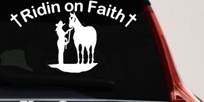 Faith Rodeo Cowgirl Horse Decal Sticker - Western Christian Truck Window Vinyl