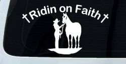 Riding Ridin on Faith Rodeo Cowgirl and Horse Western Farm or Ranch Christian Car or Truck Window Decal Sticker