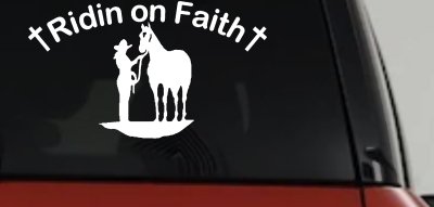 Faith Rodeo Cowgirl Horse Decal Sticker - Western Christian Truck Window Vinyl