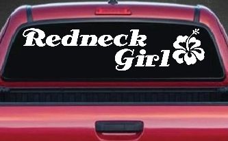 Redneck Girl Hibiscus Flower Country Car or Truck Window Decal Sticker