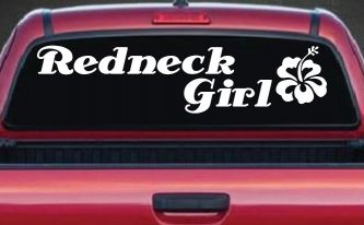 Redneck Girl Hibiscus Flower Country Car or Truck Window Decal Sticker