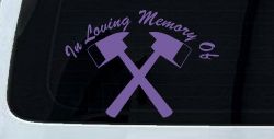In Memory Of Fireman Car or Truck Window Decal Sticker (Purple)