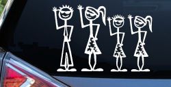 Cool Waving 2 Kids Stick Family Car or Truck Window Decal Sticker